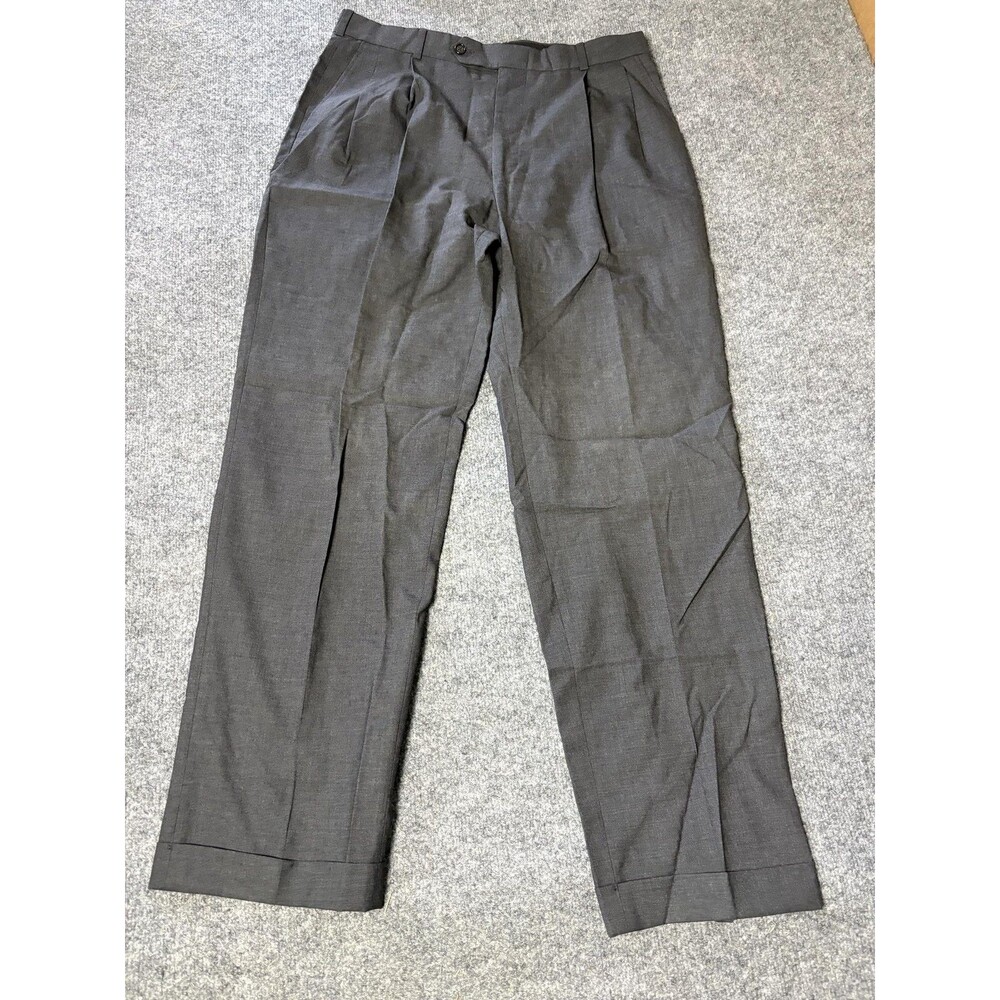 Lands' End Dress Pants Mens 34x32 Gray Traditional Fit Wool Lined Cuffed